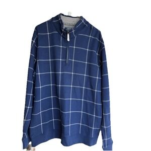 NWOT Lands' End Mens Plaid 1/4 Zip Pullover Shirt Blue  Large Plaid Print